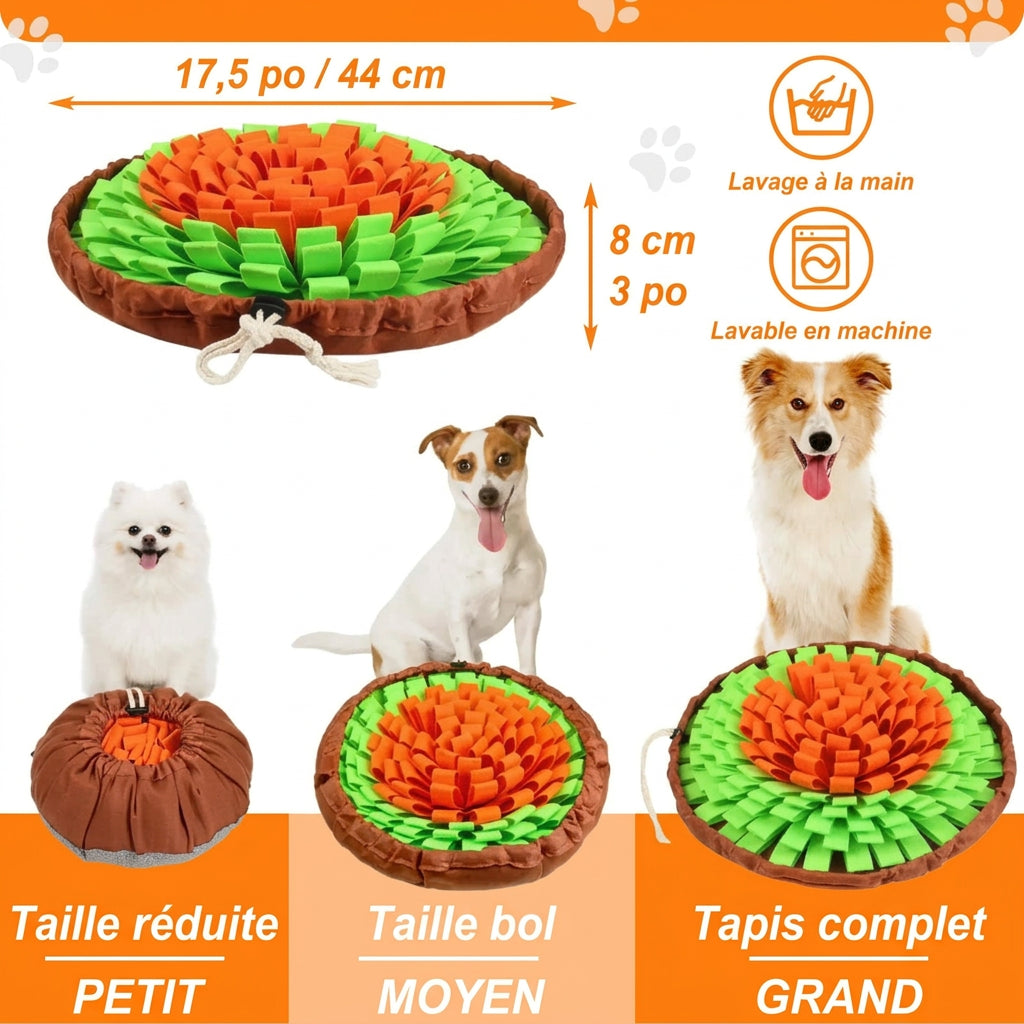 Tapis de fouille orange et vert de 44 cm, lavable en machine, en trois formats : petit, moyen et grand, avec chiens