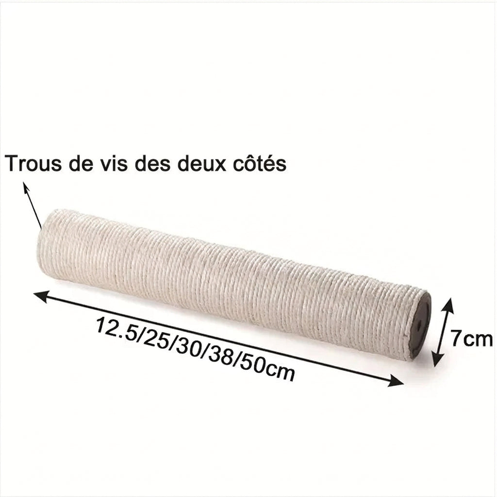 Poteau sisal de rechange, trous de vis des deux côtés, longueurs 12,5 à 50 cm