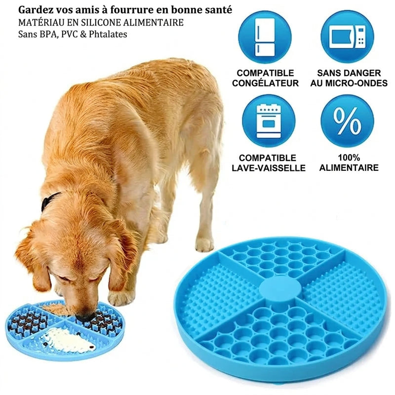 Chien léchant le tapis rond, silicone alimentaire, compatible congélateur, micro-ondes et lave-vaisselle