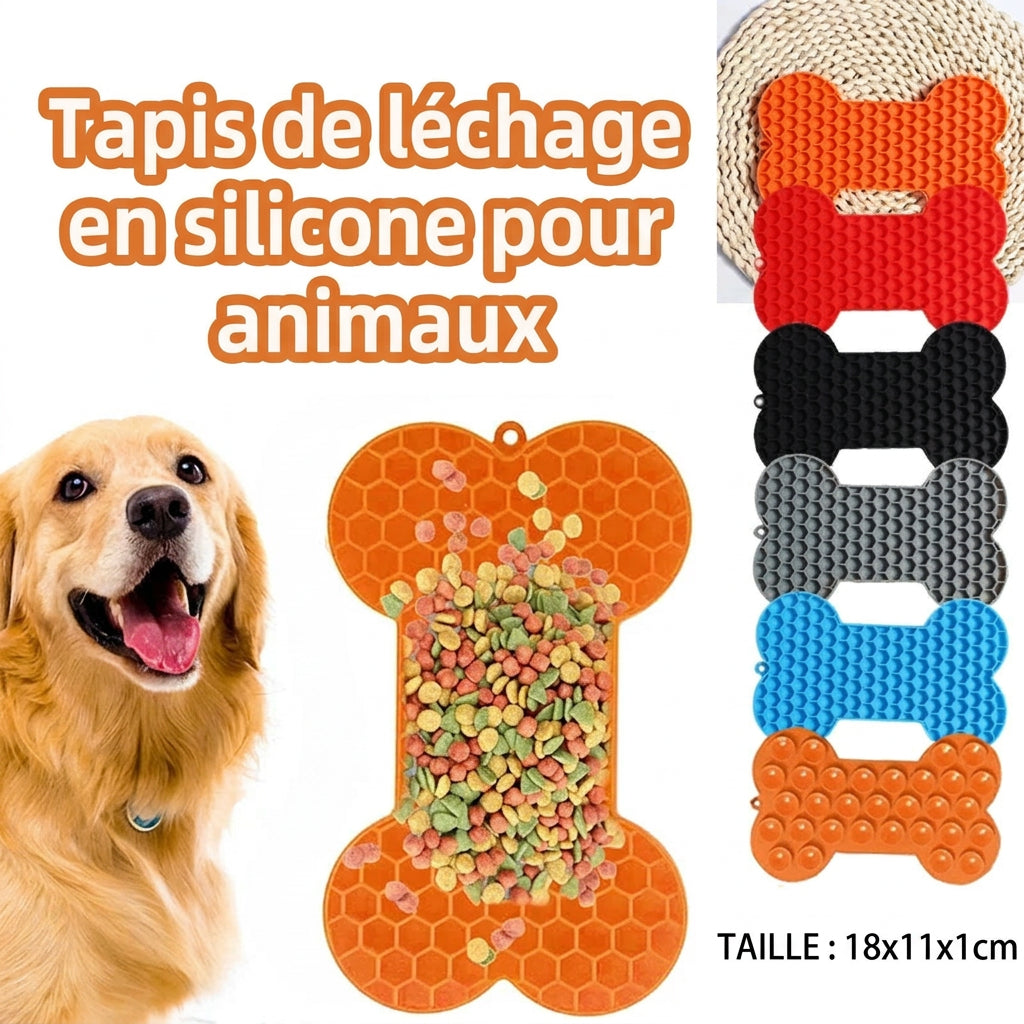 Tapis de léchage en forme d'os garni de croquettes, 18 × 11 × 1 cm, décliné en plusieurs couleurs